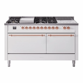 Ilve UP60FSQNMPWHPLP Nostalgie Ii 60 Inch Dual Fuel Liquid Propane Freestanding Range In White With Copper Trim Freestanding Ranges freestanding dual fuel range 30 inch