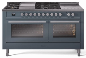 Ilve UP60FSWMPBGLP Professional Plus Ii 60 Inch Dual Fuel Liquid Propane Freestanding Range In Blue Grey With Trim Freestanding Ranges freestanding dual fuel range 30 inch