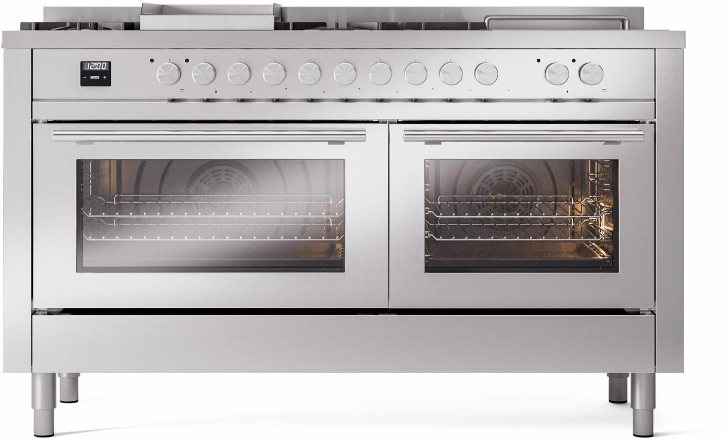 Ilve UP60FSWMPSSLP Professional Plus Ii 60 Inch Dual Fuel Liquid Propane Freestanding Range In Stainless Steel With Trim