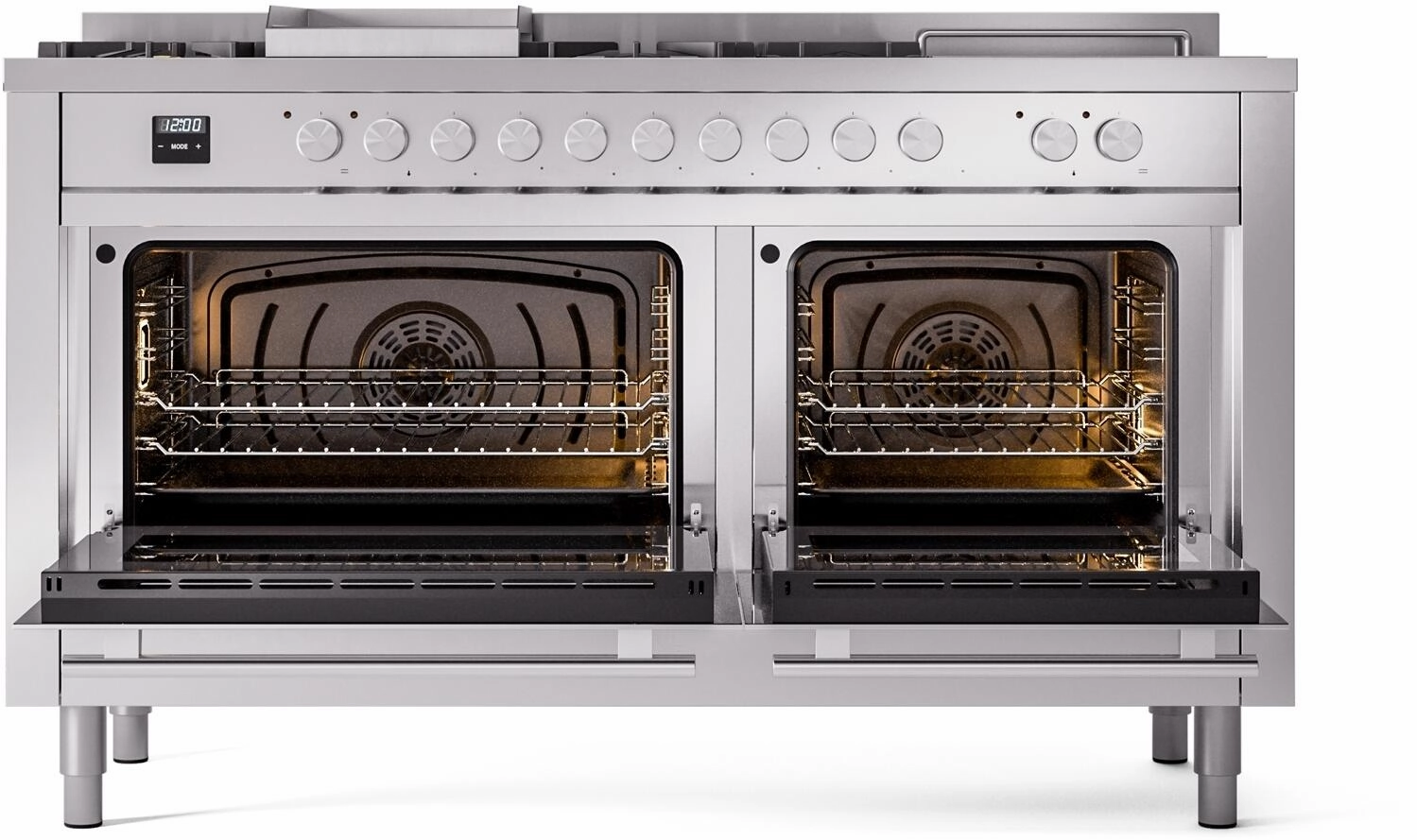 Ilve UP60FSWMPSSLP Professional Plus Ii 60 Inch Dual Fuel Liquid Propane Freestanding Range In Stainless Steel With Trim
