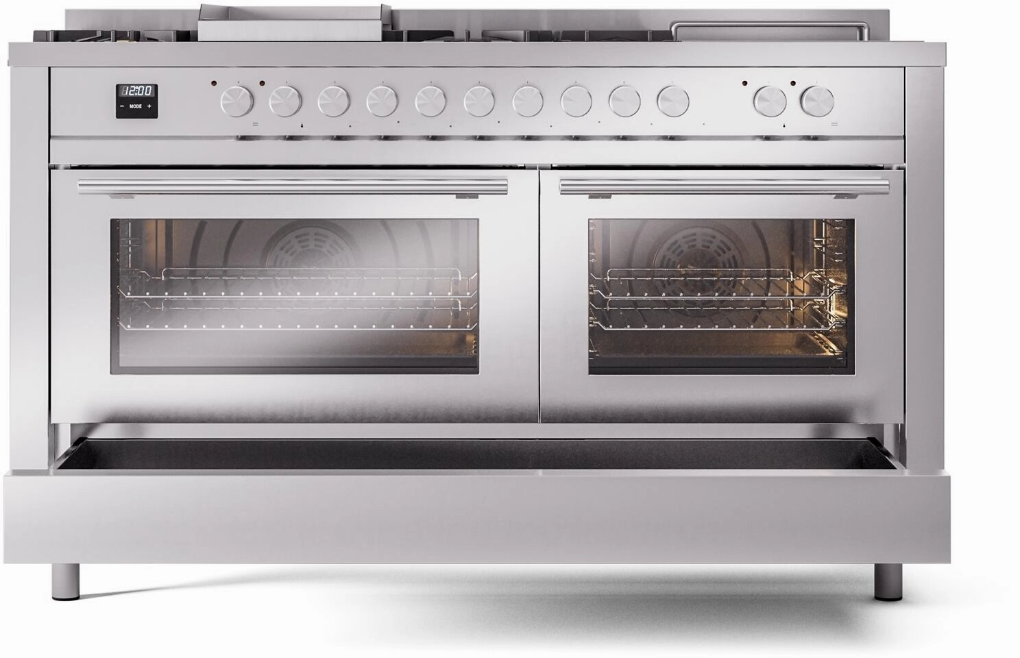 Ilve UP60FSWMPSSLP Professional Plus Ii 60 Inch Dual Fuel Liquid Propane Freestanding Range In Stainless Steel With Trim