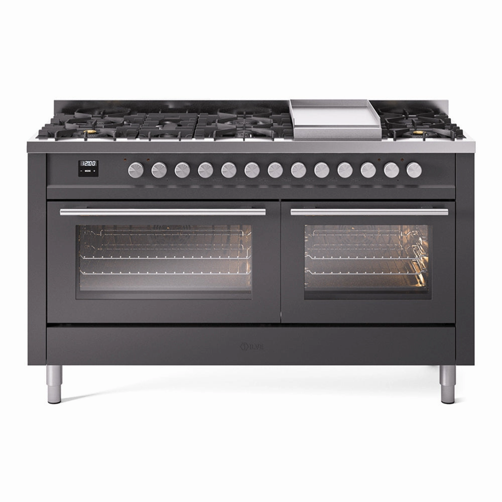 Ilve UP60FWMPMG Professional Plus Ii 60 Inch Dual Fuel Natural Gas Freestanding Range In Matte Graphite With Trim Freestanding Ranges freestanding dual fuel range 30 inch