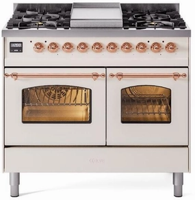 Ilve UPD40FNMPAWP Nostalgie Ii 40 Inch Dual Fuel Natural Gas Freestanding Range In Antique White With Copper Trim Freestanding Ranges freestanding dual fuel range 30 inch