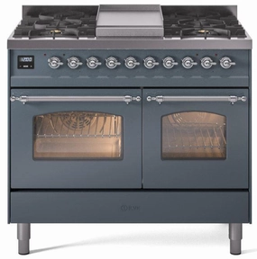 Ilve UPD40FNMPBGC Nostalgie Ii 40 Inch Dual Fuel Natural Gas Freestanding Range In Blue Grey With Chrome Trim Freestanding Ranges freestanding dual fuel range 30 inch
