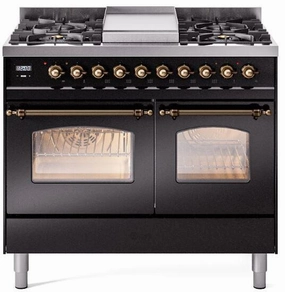 Ilve UPD40FNMPBKBLP Nostalgie Ii 40 Inch Dual Fuel Liquid Propane Freestanding Range In Glossy Black With Bronze Trim Freestanding Ranges freestanding dual fuel range 30 inch