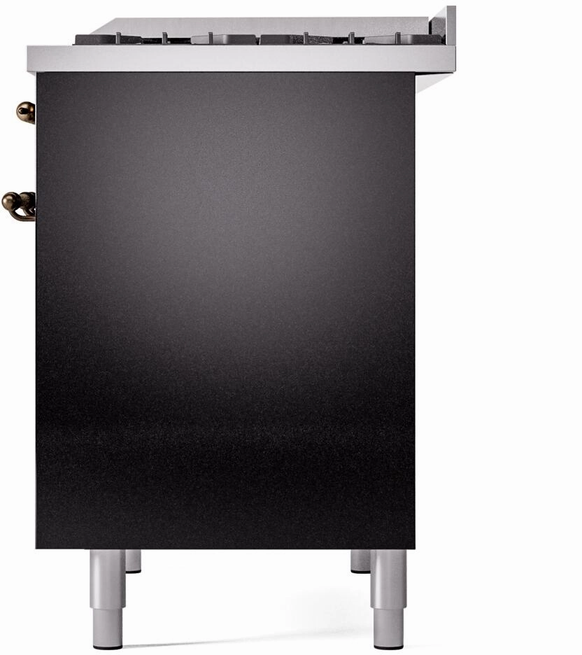 Ilve UPD40FNMPBKBLP Nostalgie Ii 40 Inch Dual Fuel Liquid Propane Freestanding Range In Glossy Black With Bronze Trim