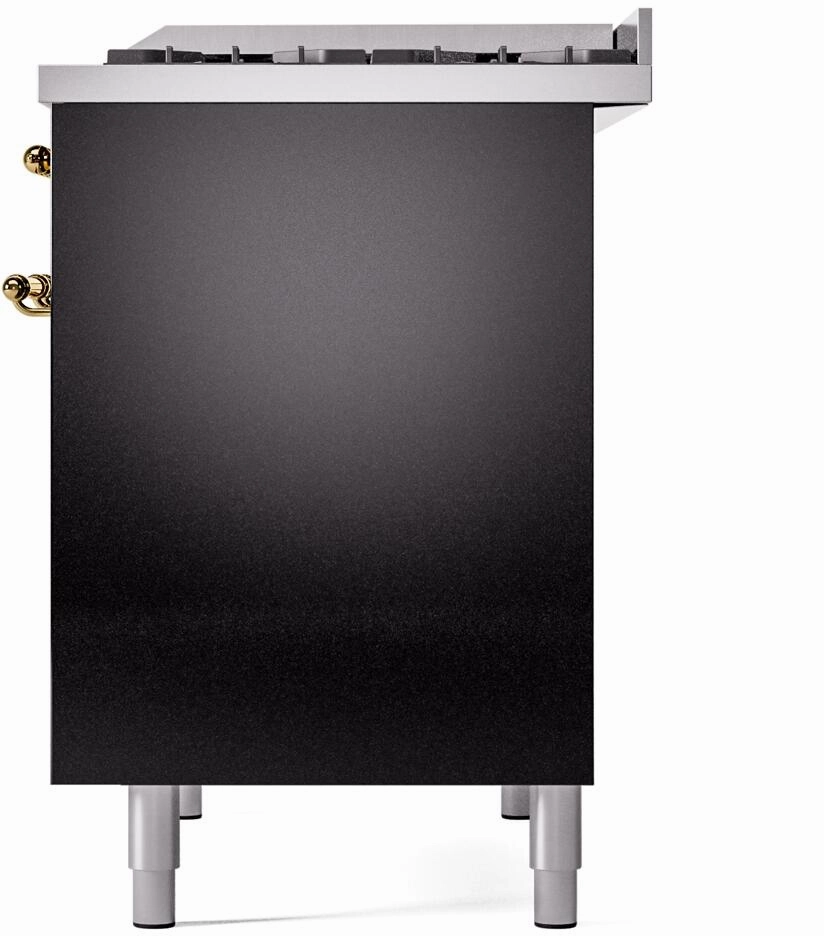Ilve UPD40FNMPBKGLP Nostalgie Ii 40 Inch Dual Fuel Liquid Propane Freestanding Range In Glossy Black With Brass Trim