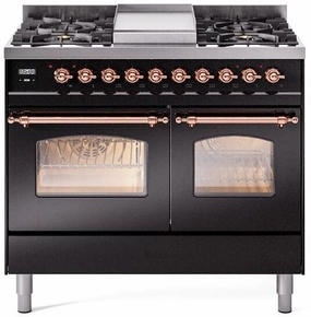 Ilve UPD40FNMPBKP Nostalgie Ii 40 Inch Dual Fuel Natural Gas Freestanding Range In Glossy Black With Copper Trim Freestanding Ranges freestanding dual fuel range 30 inch