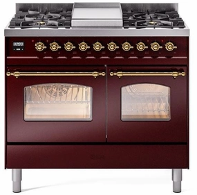 Ilve UPD40FNMPBUGLP Nostalgie Ii 40 Inch Dual Fuel Liquid Propane Freestanding Range In Burgundy With Brass Trim Freestanding Ranges freestanding dual fuel range 30 inch