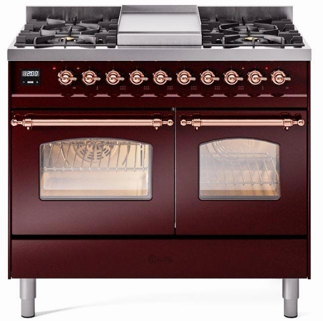 Ilve UPD40FNMPBUPLP Nostalgie Ii 40 Inch Dual Fuel Liquid Propane Freestanding Range In Burgundy With Copper Trim Freestanding Ranges freestanding dual fuel range 30 inch
