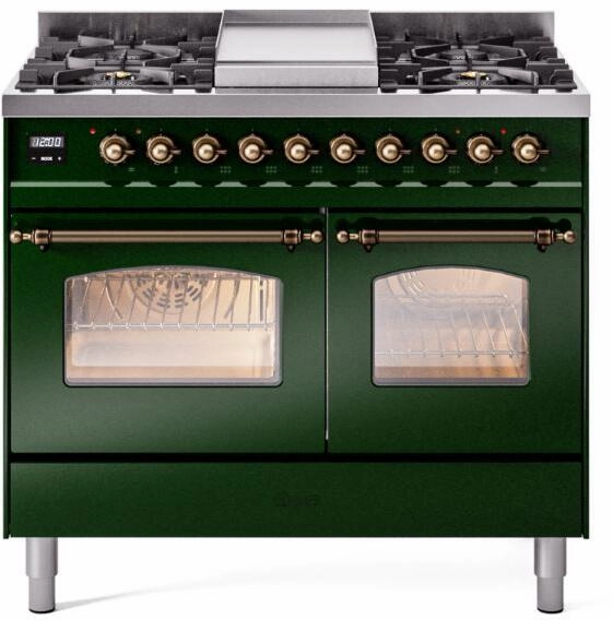 Ilve UPD40FNMPEGBLP Nostalgie Ii 40 Inch Dual Fuel Liquid Propane Freestanding Range In Emerald Green With Bronze Trim Freestanding Ranges freestanding dual fuel range 30 inch
