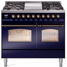 Ilve UPD40FNMPMBBLP Nostalgie Ii 40 Inch Dual Fuel Liquid Propane Freestanding Range In Blue With Bronze Trim Freestanding Ranges freestanding dual fuel range 30 inch