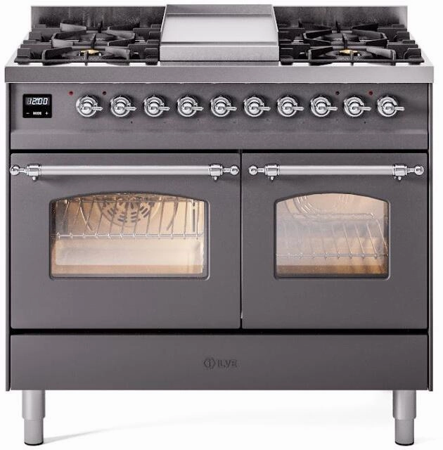 Ilve UPD40FNMPMGC Nostalgie Ii 40 Inch Dual Fuel Natural Gas Freestanding Range In Matte Graphite With Chrome Trim Freestanding Ranges freestanding dual fuel range 30 inch