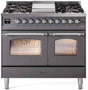 Ilve UPD40FNMPMGC Nostalgie Ii 40 Inch Dual Fuel Natural Gas Freestanding Range In Matte Graphite With Chrome Trim Freestanding Ranges freestanding dual fuel range 30 inch