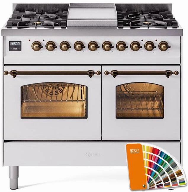 Ilve UPD40FNMPRABLP Nostalgie Ii 40 Inch Dual Fuel Liquid Propane Freestanding Range In Ral Custom Color With Bronze Trim Freestanding Ranges freestanding dual fuel range 30 inch