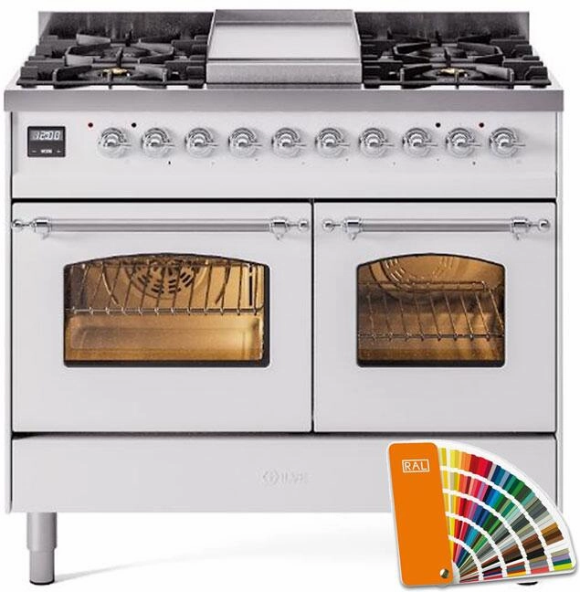 Ilve UPD40FNMPRAC Nostalgie Ii 40 Inch Dual Fuel Natural Gas Freestanding Range In Ral Custom Color With Chrome Trim Freestanding Ranges freestanding dual fuel range 30 inch