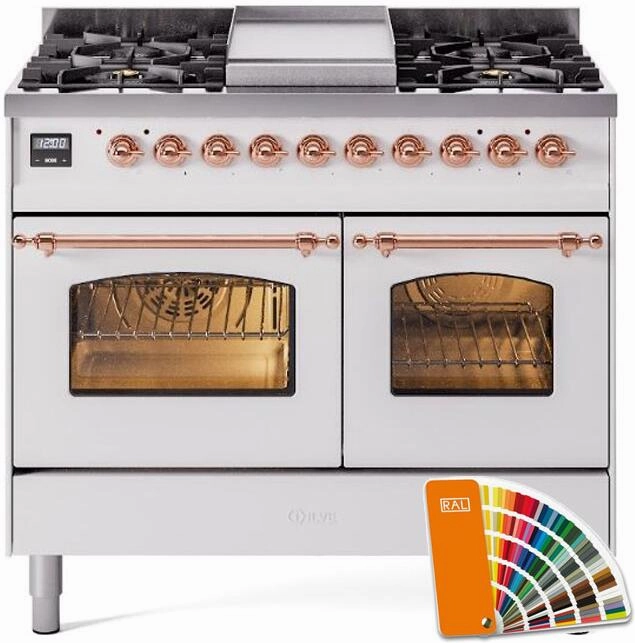 Ilve UPD40FNMPRAPLP Nostalgie Ii 40 Inch Dual Fuel Liquid Propane Freestanding Range In Ral Custom Color With Copper Trim Freestanding Ranges freestanding dual fuel range 30 inch