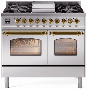 Ilve UPD40FNMPSSG Nostalgie Ii 40 Inch Dual Fuel Natural Gas Freestanding Range In Stainless Steel With Brass Trim Freestanding Ranges freestanding dual fuel range 30 inch