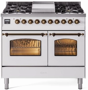 Ilve UPD40FNMPWHB Nostalgie Ii 40 Inch Dual Fuel Natural Gas Freestanding Range In White With Bronze Trim Freestanding Ranges freestanding dual fuel range 30 inch