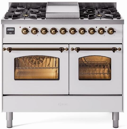 Ilve UPD40FNMPWHB Nostalgie Ii 40 Inch Dual Fuel Natural Gas Freestanding Range In White With Bronze Trim Freestanding Ranges freestanding dual fuel range 30 inch