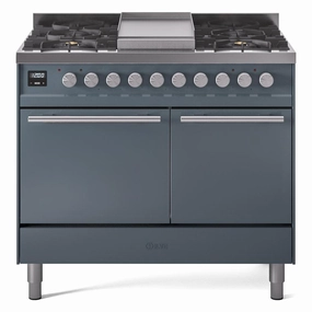 Ilve UPD40FQMPBG Ilve Professional Plus Ii 40 Upd40Fqmpbg Freestanding Dual Fuel Range With 6 Sealed Burners Yes Double Oven With Solid Door In Blue Grey With Stainless Steel Knobs Freestanding Ranges freestanding dual fuel range 30 inch