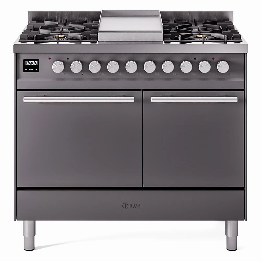 Ilve UPD40FQMPMG Ilve Professional Plus Ii 40 Upd40Fqmpmg Freestanding Dual Fuel Range With 6 Sealed Burners Yes Double Oven With Solid Door In Graphite Matte With Stainless Steel Knobs Freestanding Ranges freestanding dual fuel range 30 inch