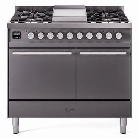 Ilve UPD40FQMPMG Ilve Professional Plus Ii 40 Upd40Fqmpmg Freestanding Dual Fuel Range With 6 Sealed Burners Yes Double Oven With Solid Door In Graphite Matte With Stainless Steel Knobs Freestanding Ranges freestanding dual fuel range 30 inch