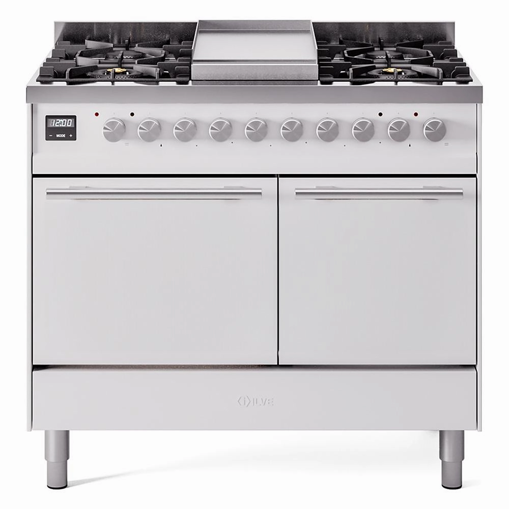 Ilve UPD40FQMPWH Ilve Professional Plus Ii 40 Upd40Fqmpwh Freestanding Dual Fuel Range With 6 Sealed Burners Yes Double Oven With Solid Door In White With Stainless Steel Knobs Freestanding Ranges freestanding dual fuel range 30 inch