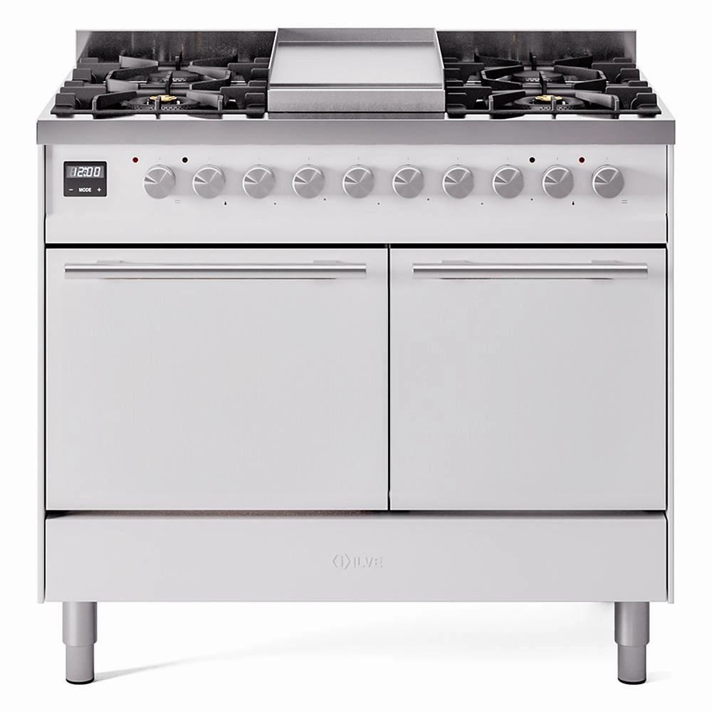 Ilve UPD40FQMPWHLP Ilve Professional Plus Ii 40 Upd40Fqmpwh Freestanding Dual Fuel Range With 6 Sealed Burners Yes Double Oven With Solid Door In White With Stainless Steel Knobs Freestanding Ranges freestanding dual fuel range 30 inch