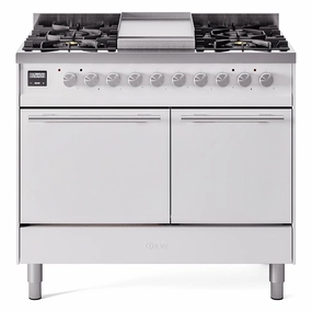 Ilve UPD40FQMPWHLP Ilve Professional Plus Ii 40 Upd40Fqmpwh Freestanding Dual Fuel Range With 6 Sealed Burners Yes Double Oven With Solid Door In White With Stainless Steel Knobs Freestanding Ranges freestanding dual fuel range 30 inch