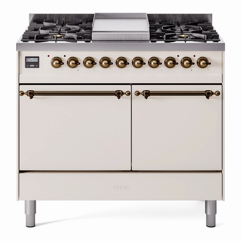 Ilve UPD40FQNMPAWB Nostalgie Ii 40 Inch Dual Fuel Natural Gas Freestanding Range In Antique White With Bronze Trim Freestanding Ranges freestanding dual fuel range 30 inch