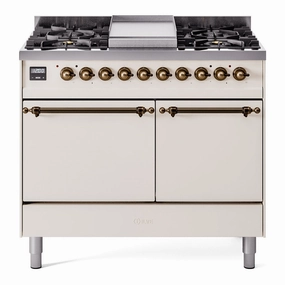 Ilve UPD40FQNMPAWB Nostalgie Ii 40 Inch Dual Fuel Natural Gas Freestanding Range In Antique White With Bronze Trim Freestanding Ranges freestanding dual fuel range 30 inch