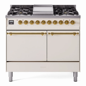 Ilve UPD40FQNMPAWG Nostalgie Ii 40 Inch Dual Fuel Natural Gas Freestanding Range In Antique White With Brass Trim Freestanding Ranges freestanding dual fuel range 30 inch