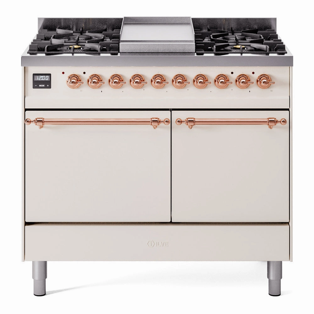 Ilve UPD40FQNMPAWP Nostalgie Ii 40 Inch Dual Fuel Natural Gas Freestanding Range In Antique White With Copper Trim Freestanding Ranges freestanding dual fuel range 30 inch