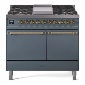 Ilve UPD40FQNMPBGG Nostalgie Ii 40 Inch Dual Fuel Natural Gas Freestanding Range In Blue Grey With Brass Trim Freestanding Ranges freestanding dual fuel range 30 inch