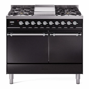 Ilve UPD40FQNMPBKC Nostalgie Ii 40 Inch Dual Fuel Natural Gas Freestanding Range In Glossy Black With Chrome Trim Freestanding Ranges freestanding dual fuel range 30 inch