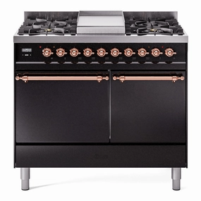 Ilve UPD40FQNMPBKP Nostalgie Ii 40 Inch Dual Fuel Natural Gas Freestanding Range In Glossy Black With Copper Trim Freestanding Ranges freestanding dual fuel range 30 inch