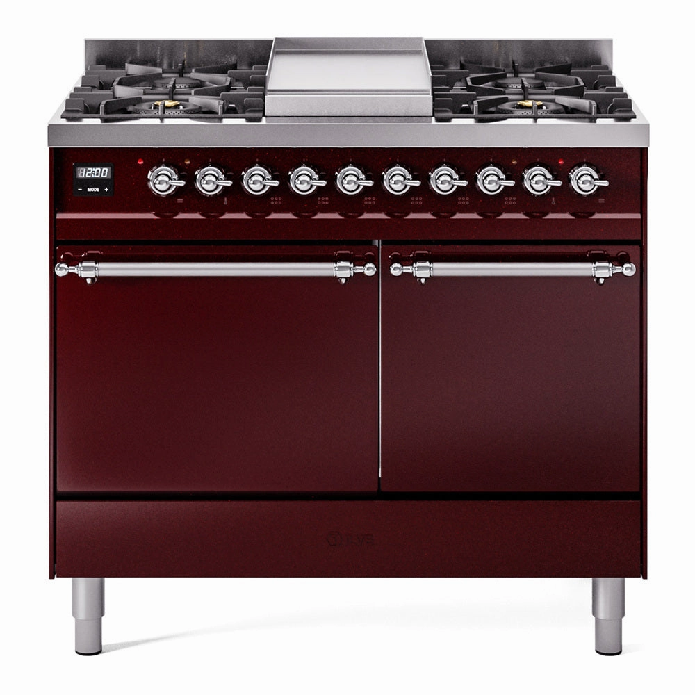 Ilve UPD40FQNMPBUC Nostalgie Ii 40 Inch Dual Fuel Natural Gas Freestanding Range In Burgundy With Chrome Trim Freestanding Ranges freestanding dual fuel range 30 inch
