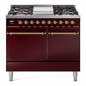 Ilve UPD40FQNMPBUGLP Nostalgie Ii 40 Inch Dual Fuel Liquid Propane Freestanding Range In Burgundy With Brass Trim Freestanding Ranges freestanding dual fuel range 30 inch