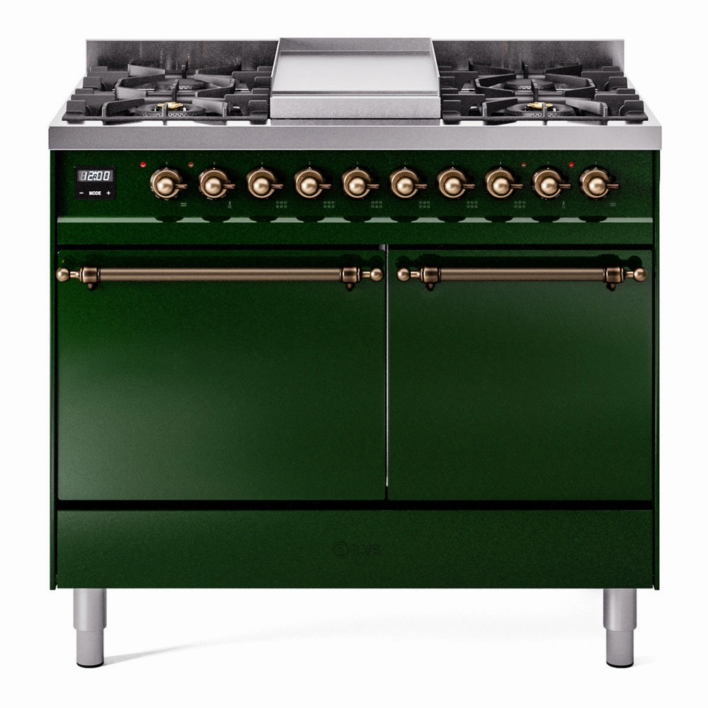 Ilve UPD40FQNMPEGBLP Nostalgie Ii 40 Inch Dual Fuel Liquid Propane Freestanding Range In Emerald Green With Bronze Trim Freestanding Ranges freestanding dual fuel range 30 inch