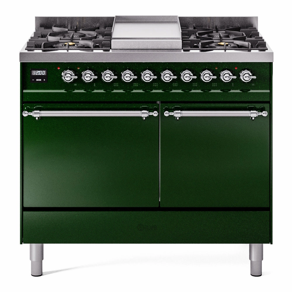 Ilve UPD40FQNMPEGC Nostalgie Ii 40 Inch Dual Fuel Natural Gas Freestanding Range In Emerald Green With Chrome Trim Freestanding Ranges freestanding dual fuel range 30 inch