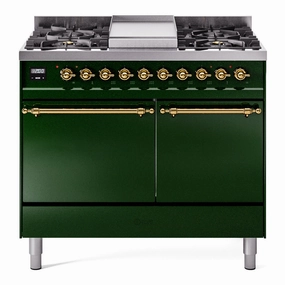 Ilve UPD40FQNMPEGGLP Nostalgie Ii 40 Inch Dual Fuel Liquid Propane Freestanding Range In Emerald Green With Brass Trim Freestanding Ranges freestanding dual fuel range 30 inch