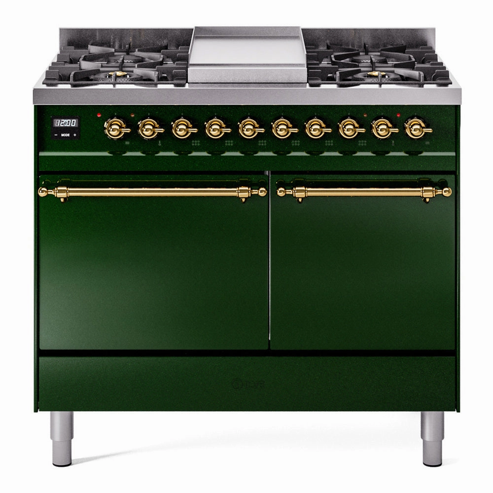 Ilve UPD40FQNMPEGGLP Nostalgie Ii 40 Inch Dual Fuel Liquid Propane Freestanding Range In Emerald Green With Brass Trim Freestanding Ranges freestanding dual fuel range 30 inch