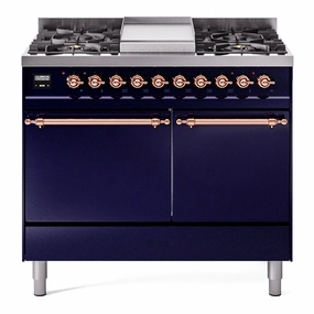 Ilve UPD40FQNMPMBPLP Nostalgie Ii 40 Inch Dual Fuel Liquid Propane Freestanding Range In Blue With Copper Trim Freestanding Ranges freestanding dual fuel range 30 inch