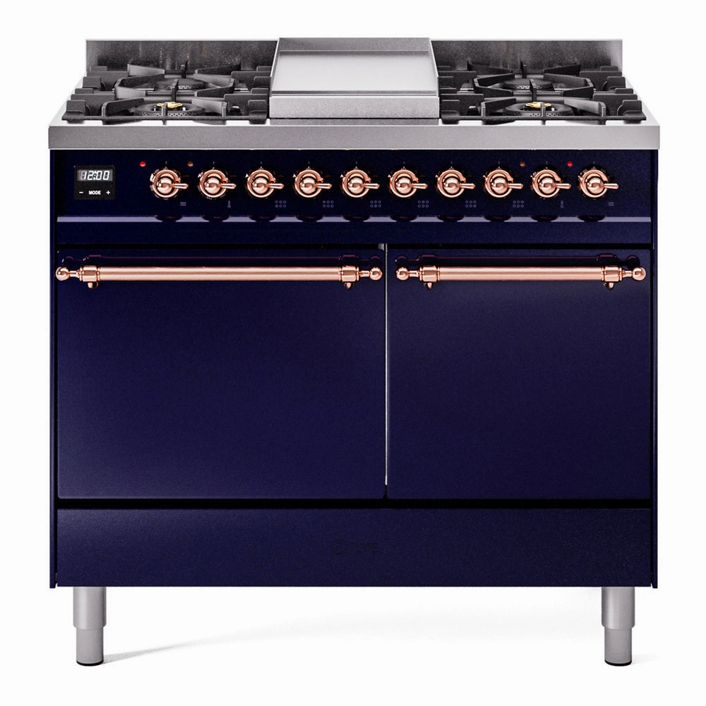 Ilve UPD40FQNMPMBPLP Nostalgie Ii 40 Inch Dual Fuel Liquid Propane Freestanding Range In Blue With Copper Trim Freestanding Ranges freestanding dual fuel range 30 inch