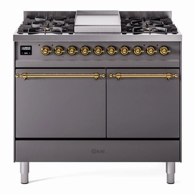 Ilve UPD40FQNMPMGG Nostalgie Ii 40 Inch Dual Fuel Natural Gas Freestanding Range In Matte Graphite With Brass Trim Freestanding Ranges freestanding dual fuel range 30 inch