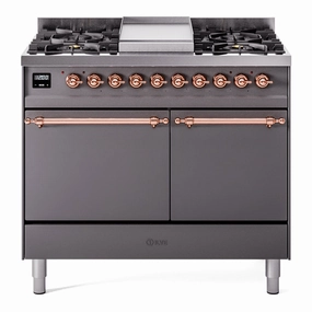 Ilve UPD40FQNMPMGP Nostalgie Ii 40 Inch Dual Fuel Natural Gas Freestanding Range In Matte Graphite With Copper Trim Freestanding Ranges freestanding dual fuel range 30 inch