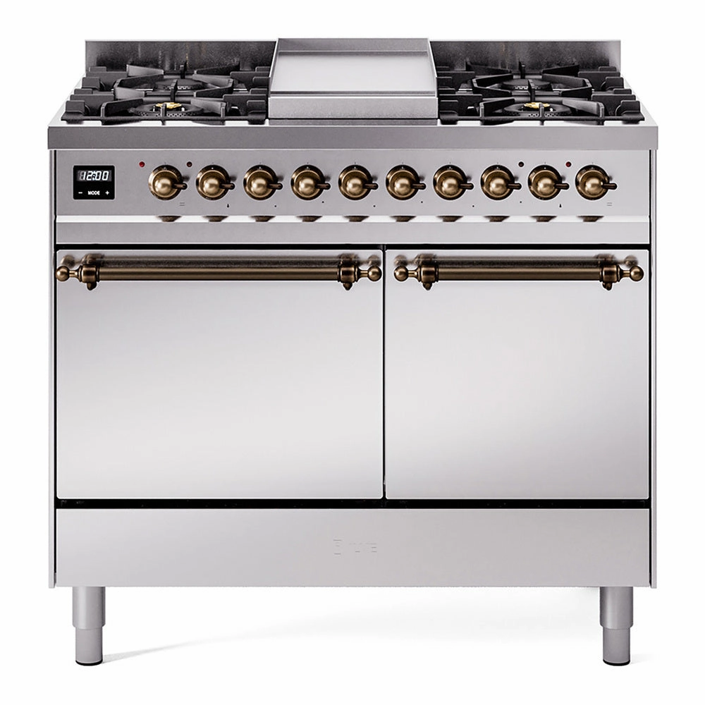 Ilve UPD40FQNMPSSBLP Nostalgie Ii 40 Inch Dual Fuel Liquid Propane Freestanding Range In Stainless Steel With Bronze Trim Freestanding Ranges freestanding dual fuel range 30 inch