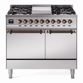Ilve UPD40FQNMPSSBLP Nostalgie Ii 40 Inch Dual Fuel Liquid Propane Freestanding Range In Stainless Steel With Bronze Trim Freestanding Ranges freestanding dual fuel range 30 inch