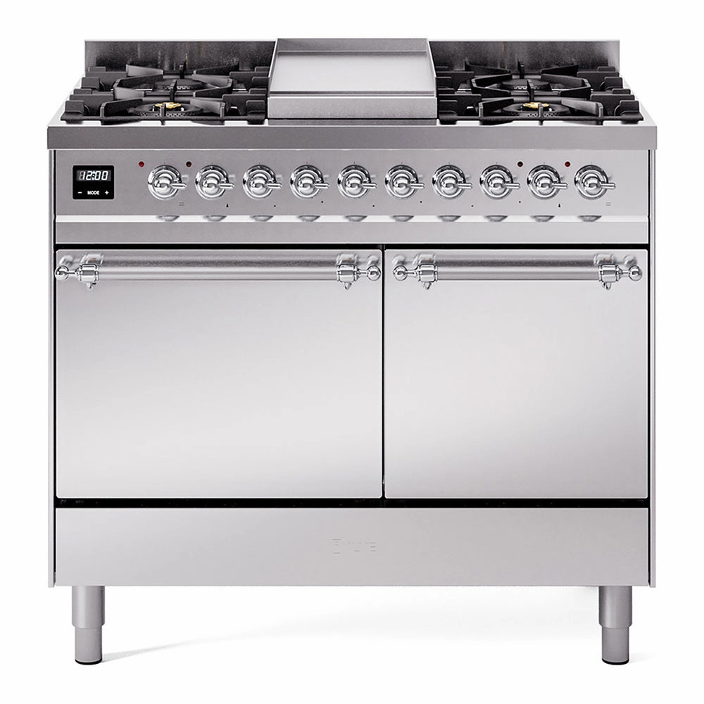 Ilve UPD40FQNMPSSC Nostalgie Ii 40 Inch Dual Fuel Natural Gas Freestanding Range In Stainless Steel With Chrome Trim Freestanding Ranges freestanding dual fuel range 30 inch